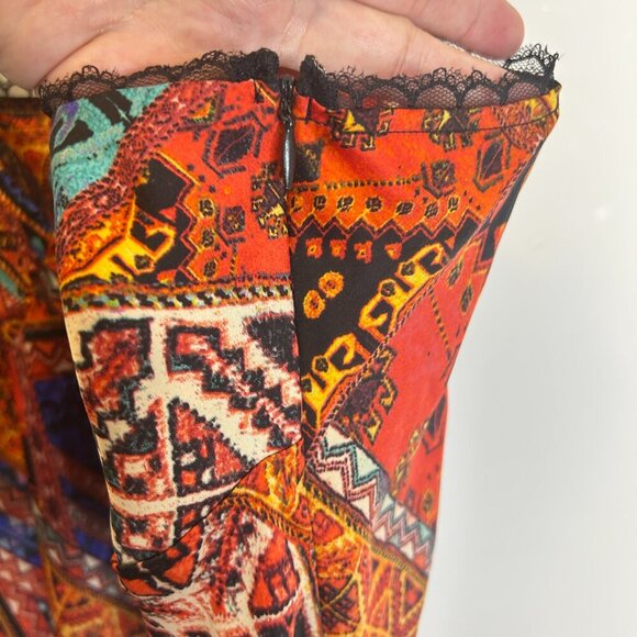 Forever 21 Orange Abstract Print Slip Dress Sz 3X Maxi Silky Lace Trim - Picture 4 of 6